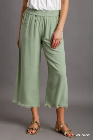 Jade Elastic Waistband Wide Leg Pants In Sage