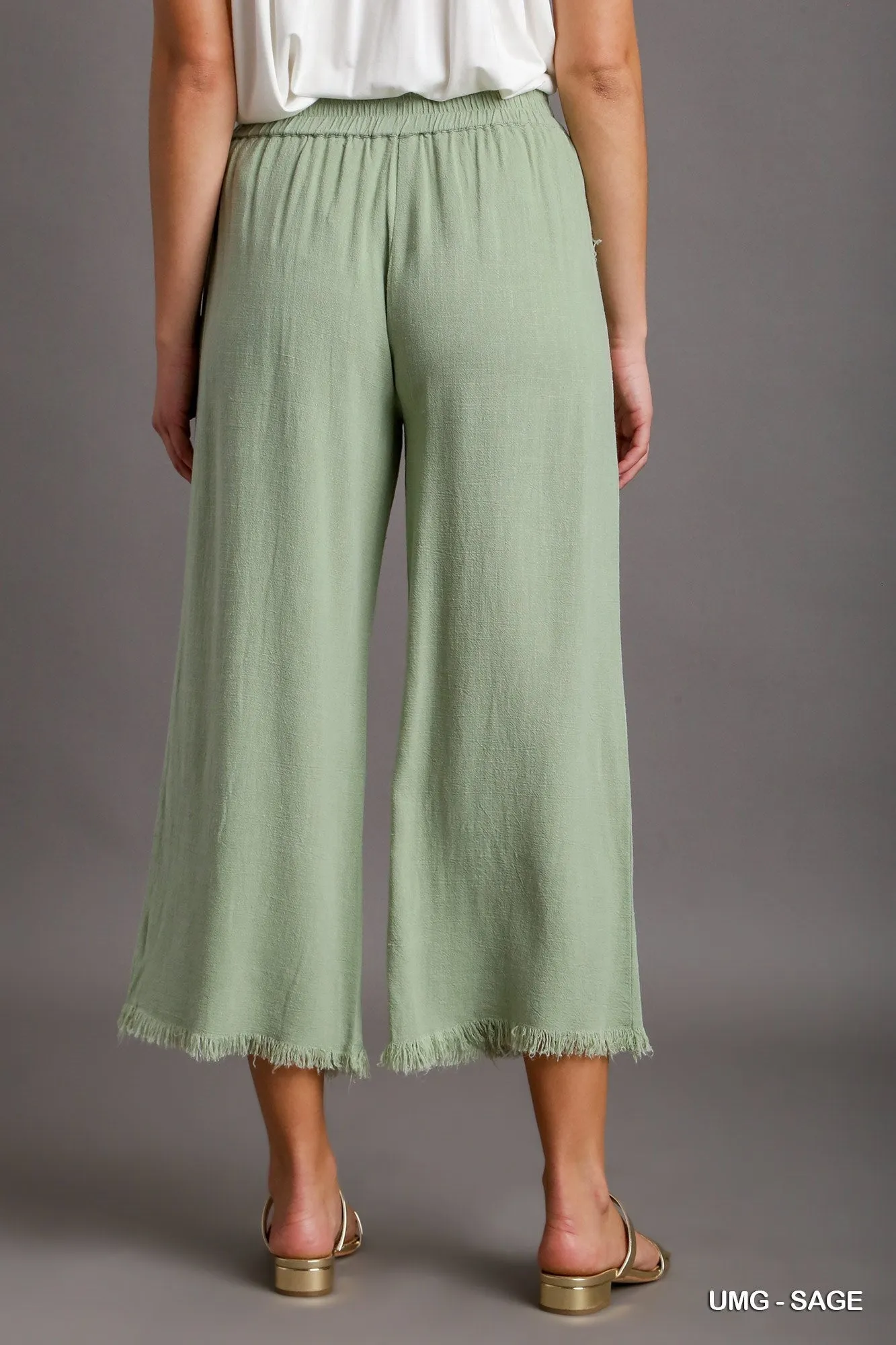 Jade Elastic Waistband Wide Leg Pants In Sage