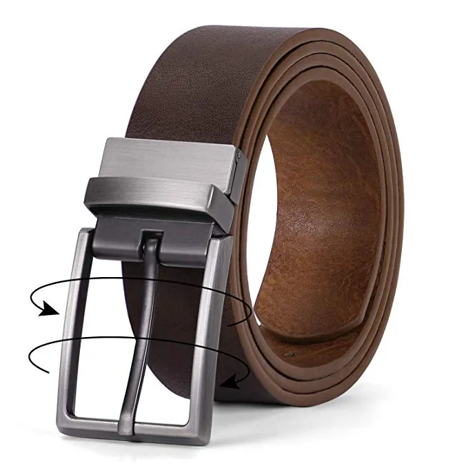 JASGOOD Men Leather Reversible Belt Black /Coffee/ Brown Dress Belt Rotate Buckle Gift Box