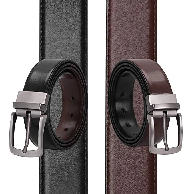 JASGOOD Men Leather Reversible Belt Black /Coffee/ Brown Dress Belt Rotate Buckle Gift Box