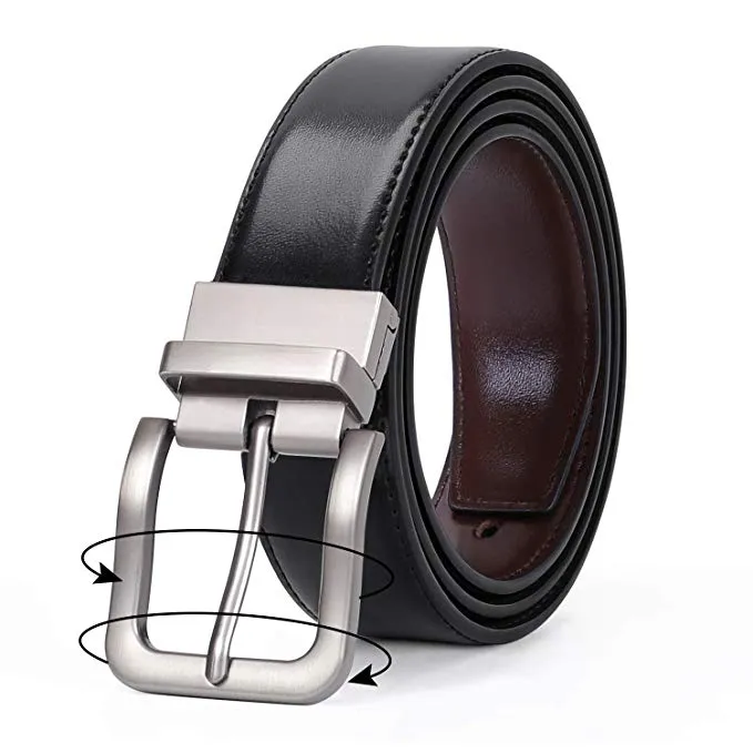 JASGOOD Men Leather Reversible Belt Black /Coffee/ Brown Dress Belt Rotate Buckle Gift Box