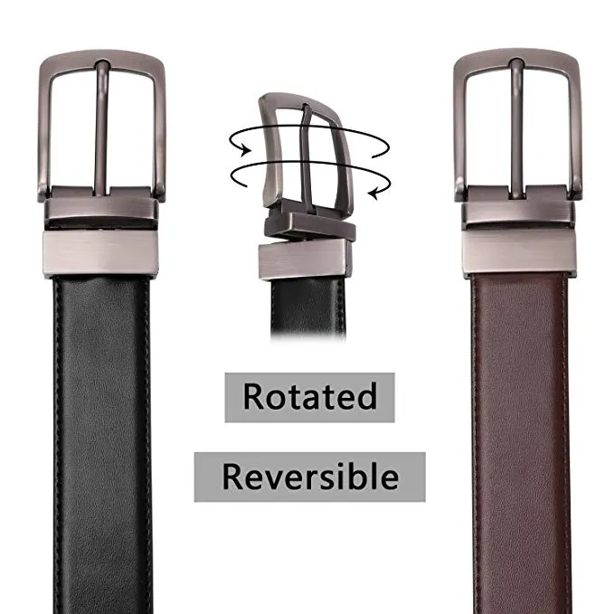 JASGOOD Men Leather Reversible Belt Black /Coffee/ Brown Dress Belt Rotate Buckle Gift Box