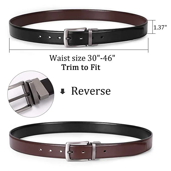 JASGOOD Men Leather Reversible Belt Black /Coffee/ Brown Dress Belt Rotate Buckle Gift Box