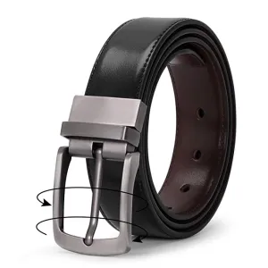 JASGOOD Men Leather Reversible Belt Black /Coffee/ Brown Dress Belt Rotate Buckle Gift Box