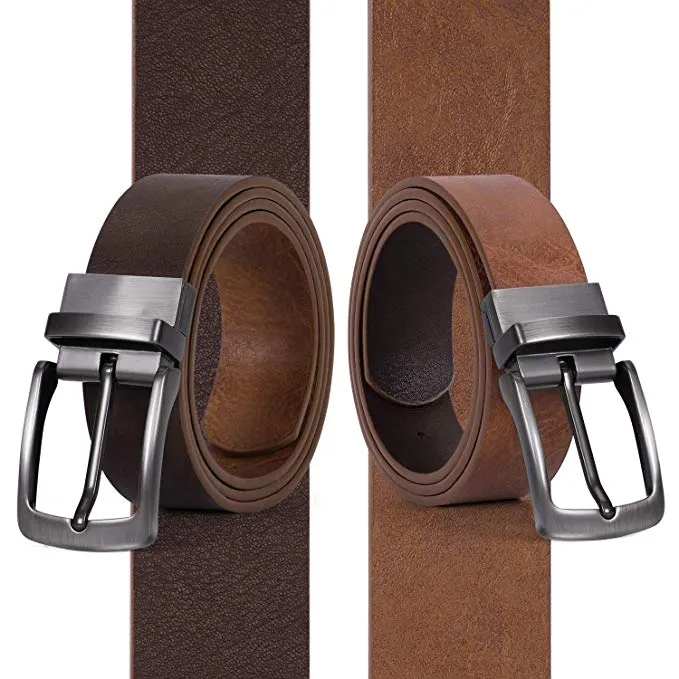 JASGOOD Men Leather Reversible Belt Black /Coffee/ Brown Dress Belt Rotate Buckle Gift Box