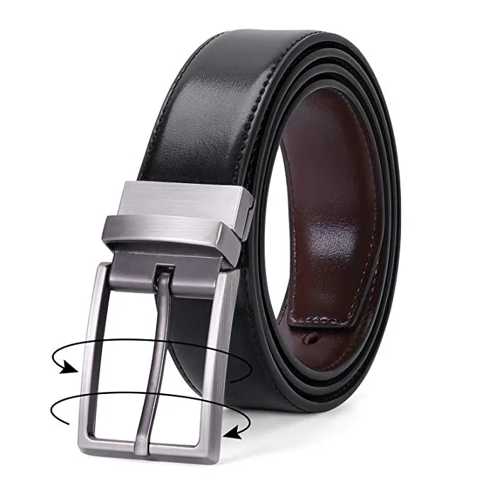 JASGOOD Men Leather Reversible Belt Black /Coffee/ Brown Dress Belt Rotate Buckle Gift Box