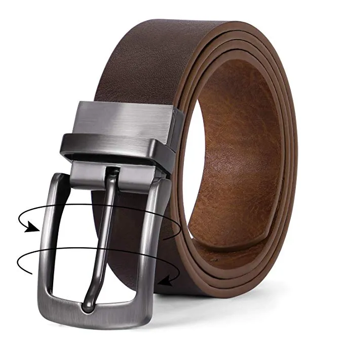 JASGOOD Men Leather Reversible Belt Black /Coffee/ Brown Dress Belt Rotate Buckle Gift Box