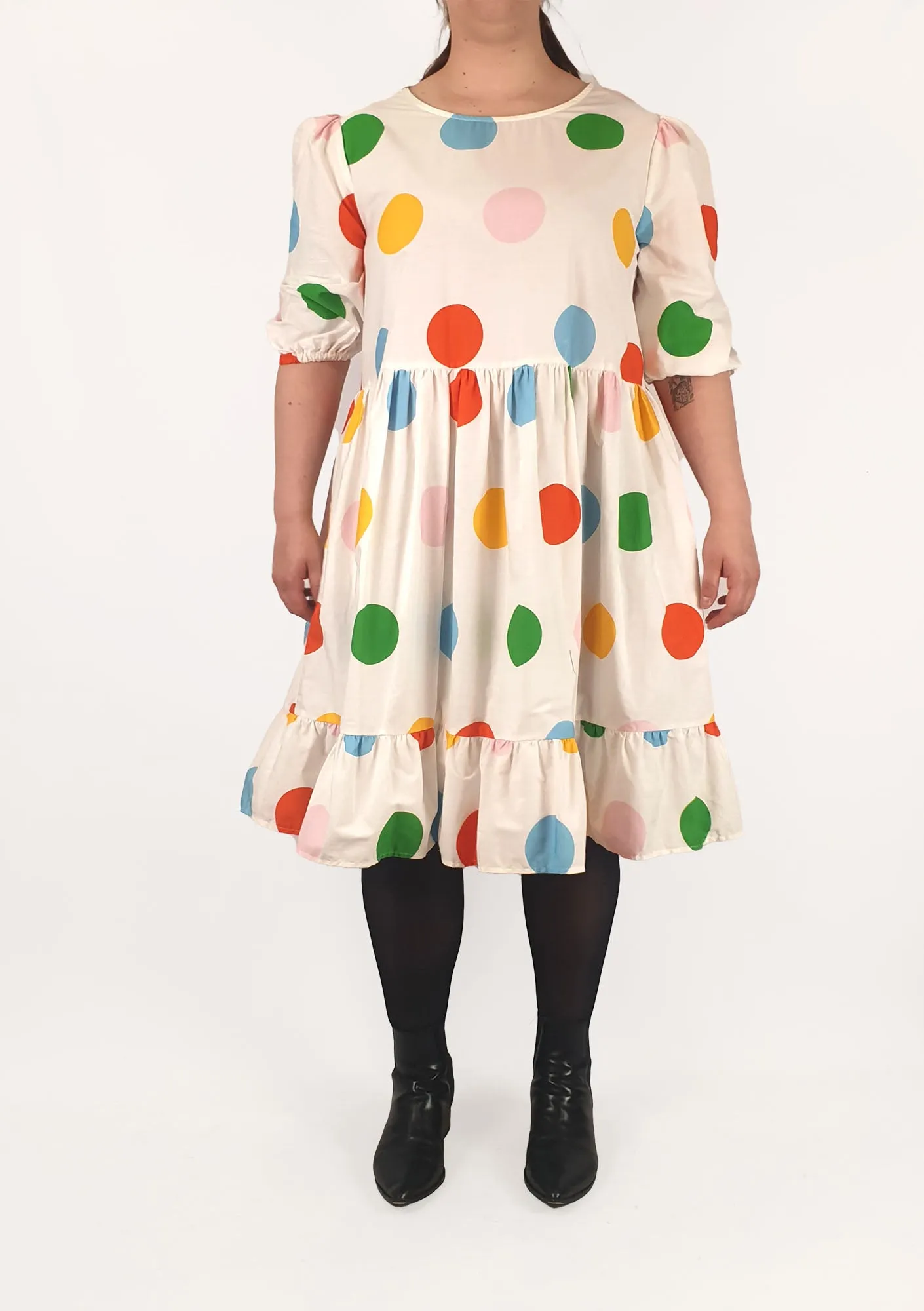 Jericho Road white polka dot half sleeve dress size 14