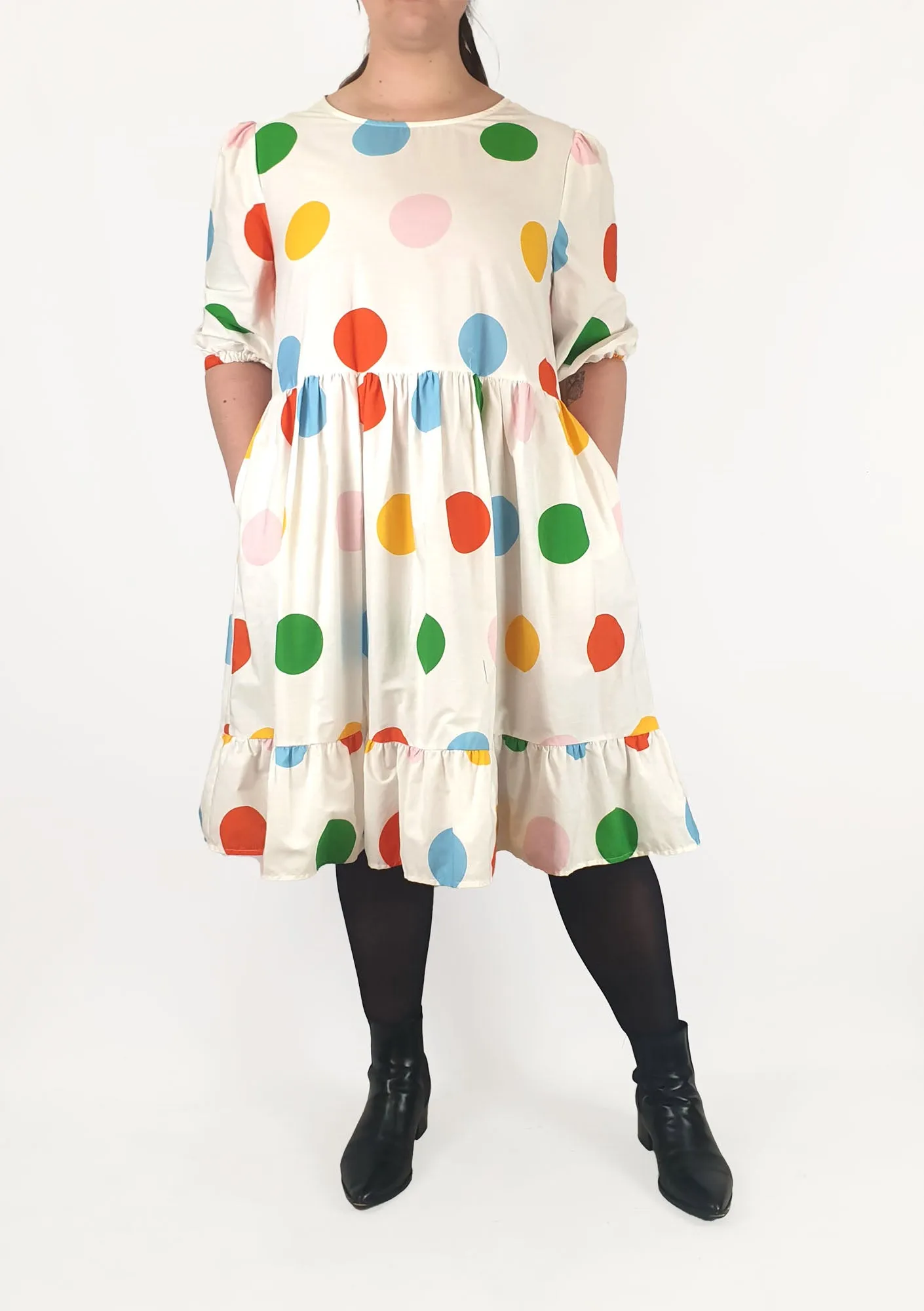 Jericho Road white polka dot half sleeve dress size 14