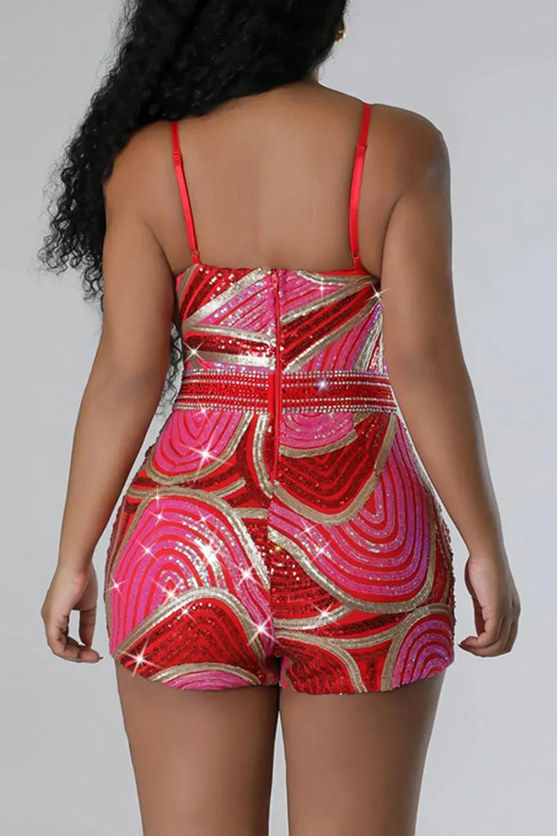 JI822 Striped Sequins Camisole Rompers