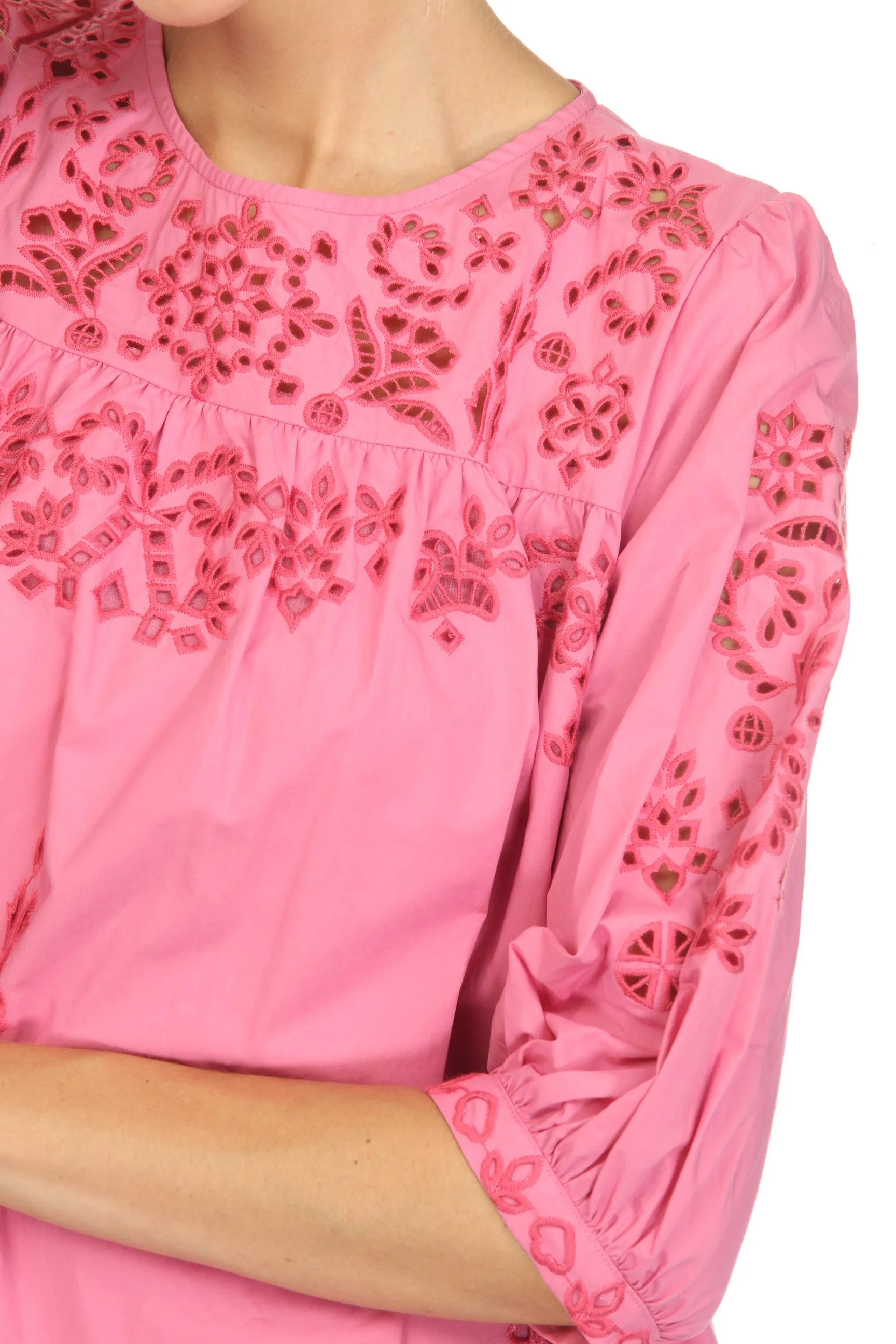 Johnny Was Jade Pink Primrose Eyelet Embroidered Mini Dress Boho Chic L38223