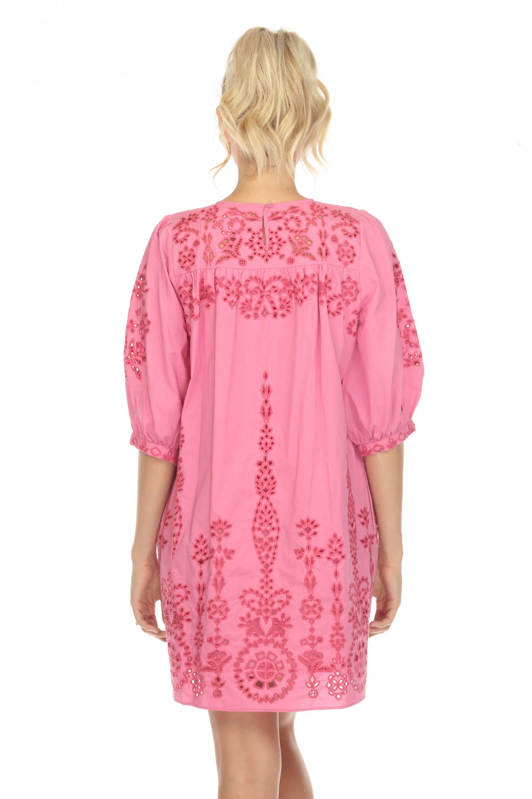 Johnny Was Jade Pink Primrose Eyelet Embroidered Mini Dress Boho Chic L38223