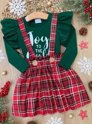 Joy To The World Plaid Suspender Skirt Set