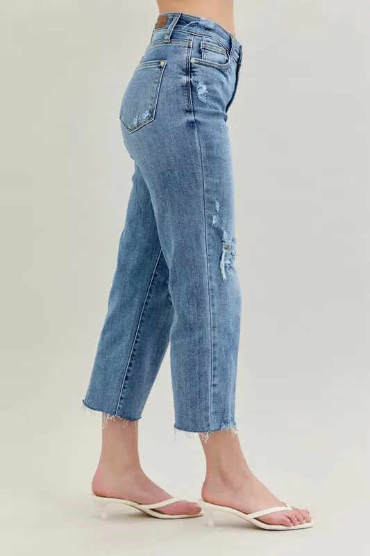 Judy Blue Full Size High Waist Destroy Crop Wide Leg Jeans Plus Size