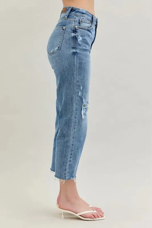 Judy Blue Full Size High Waist Destroy Crop Wide Leg Jeans Plus Size