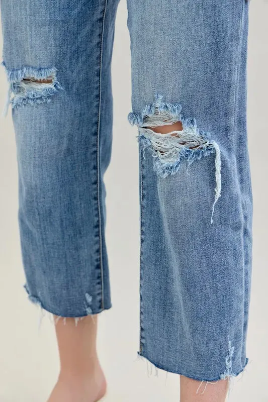 Judy Blue Full Size High Waist Destroy Crop Wide Leg Jeans Plus Size