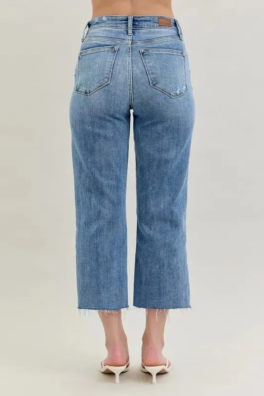 Judy Blue Full Size High Waist Destroy Crop Wide Leg Jeans Plus Size