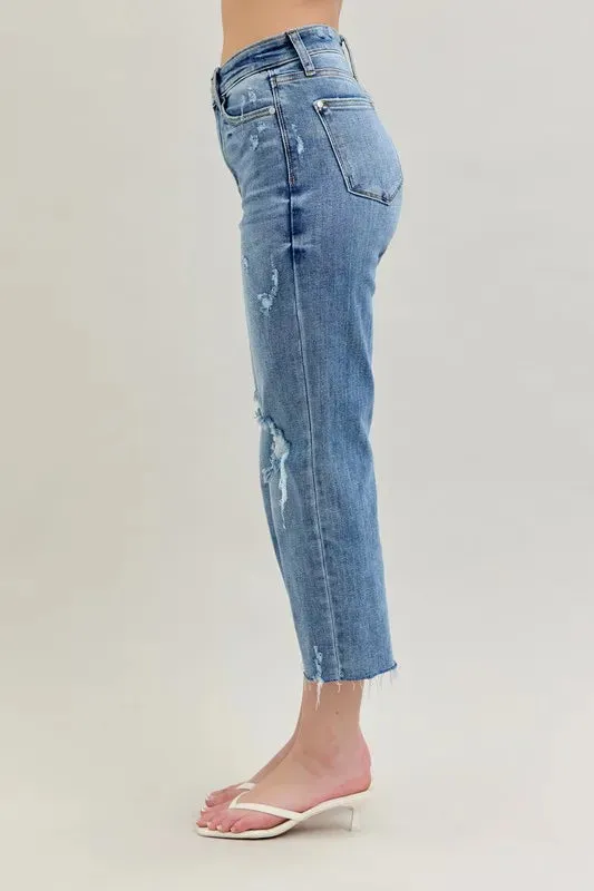Judy Blue Full Size High Waist Destroy Crop Wide Leg Jeans Plus Size
