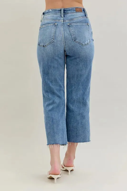 Judy Blue Full Size High Waist Destroy Crop Wide Leg Jeans Plus Size