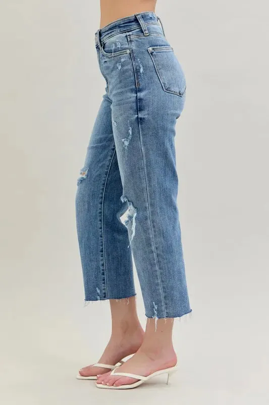 Judy Blue Full Size High Waist Destroy Crop Wide Leg Jeans Plus Size