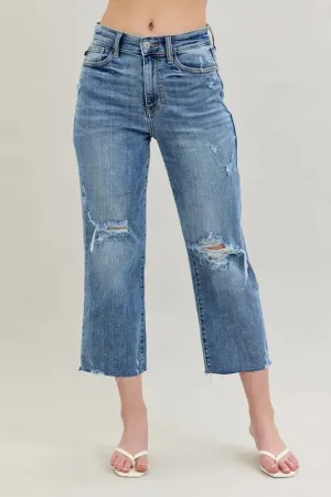 Judy Blue Full Size High Waist Destroy Crop Wide Leg Jeans Plus Size