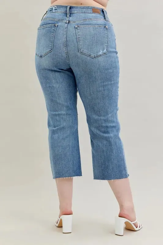 Judy Blue Full Size High Waist Destroy Crop Wide Leg Jeans Plus Size