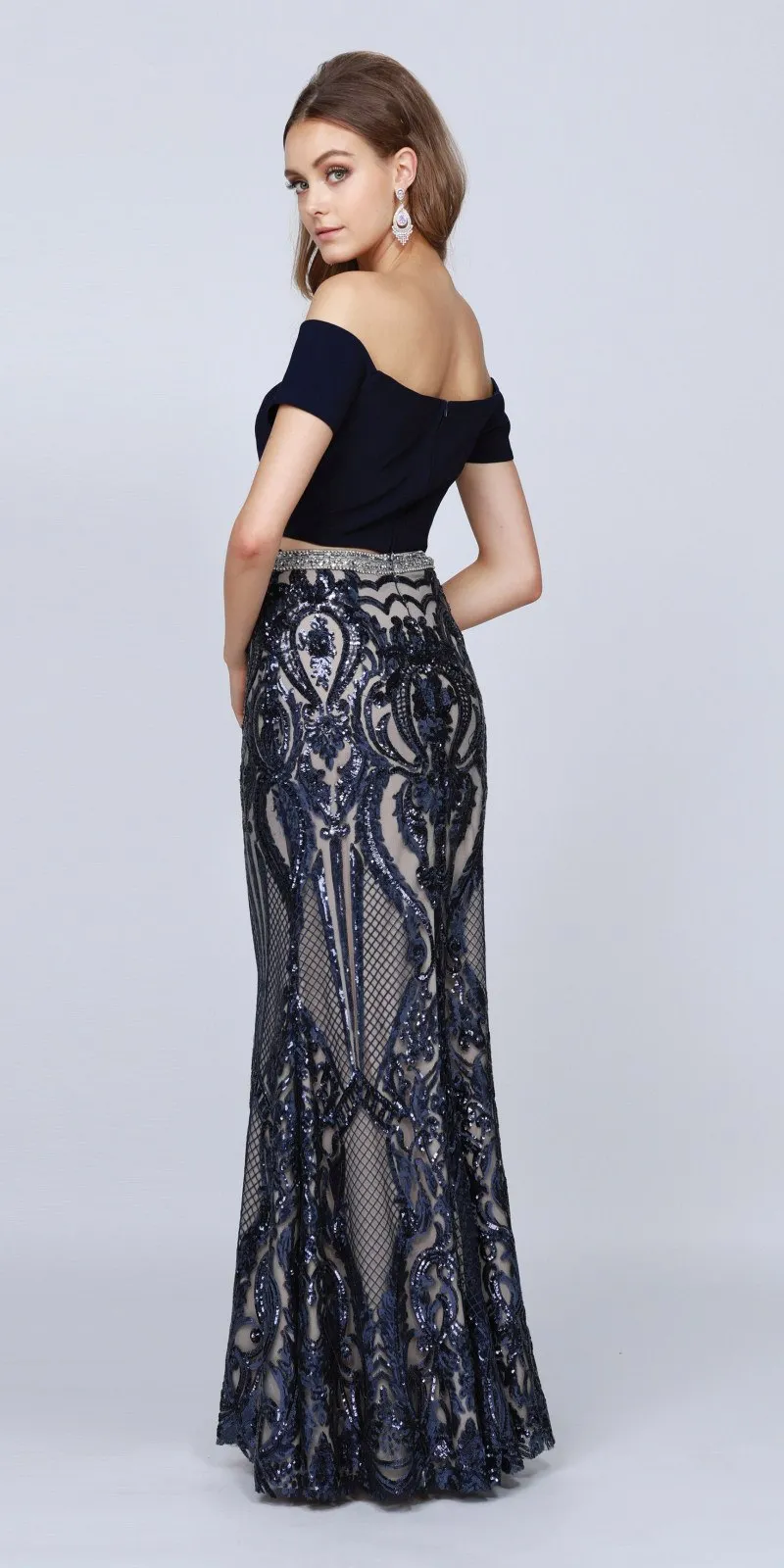 Juliet 663 Off-Shoulder Crop Top Two-Piece Long Dress