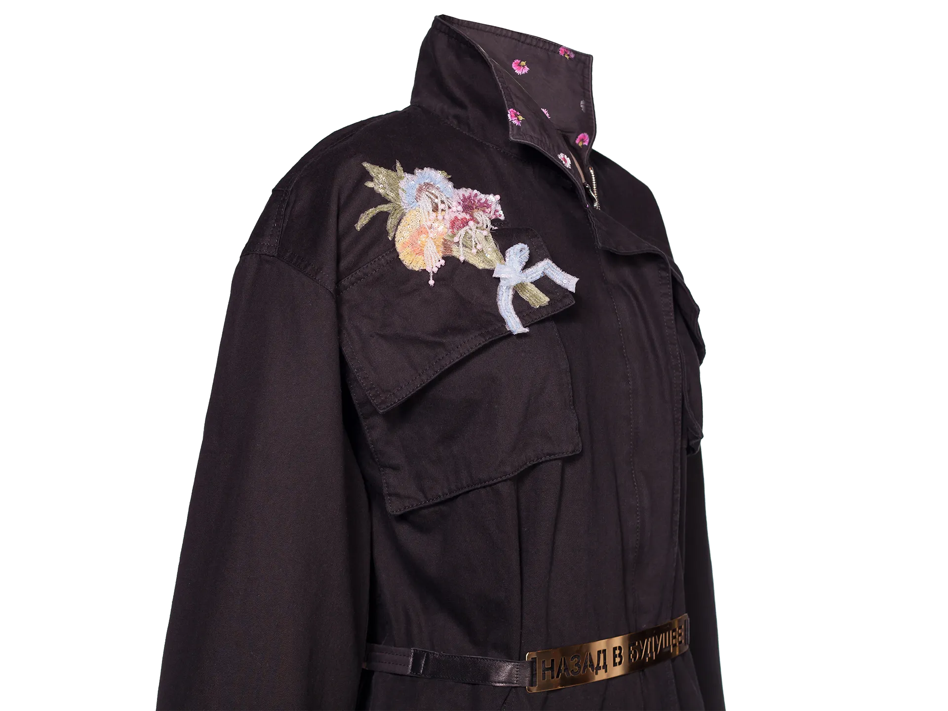 Jumpsuit With Embroidery And Belt Black
