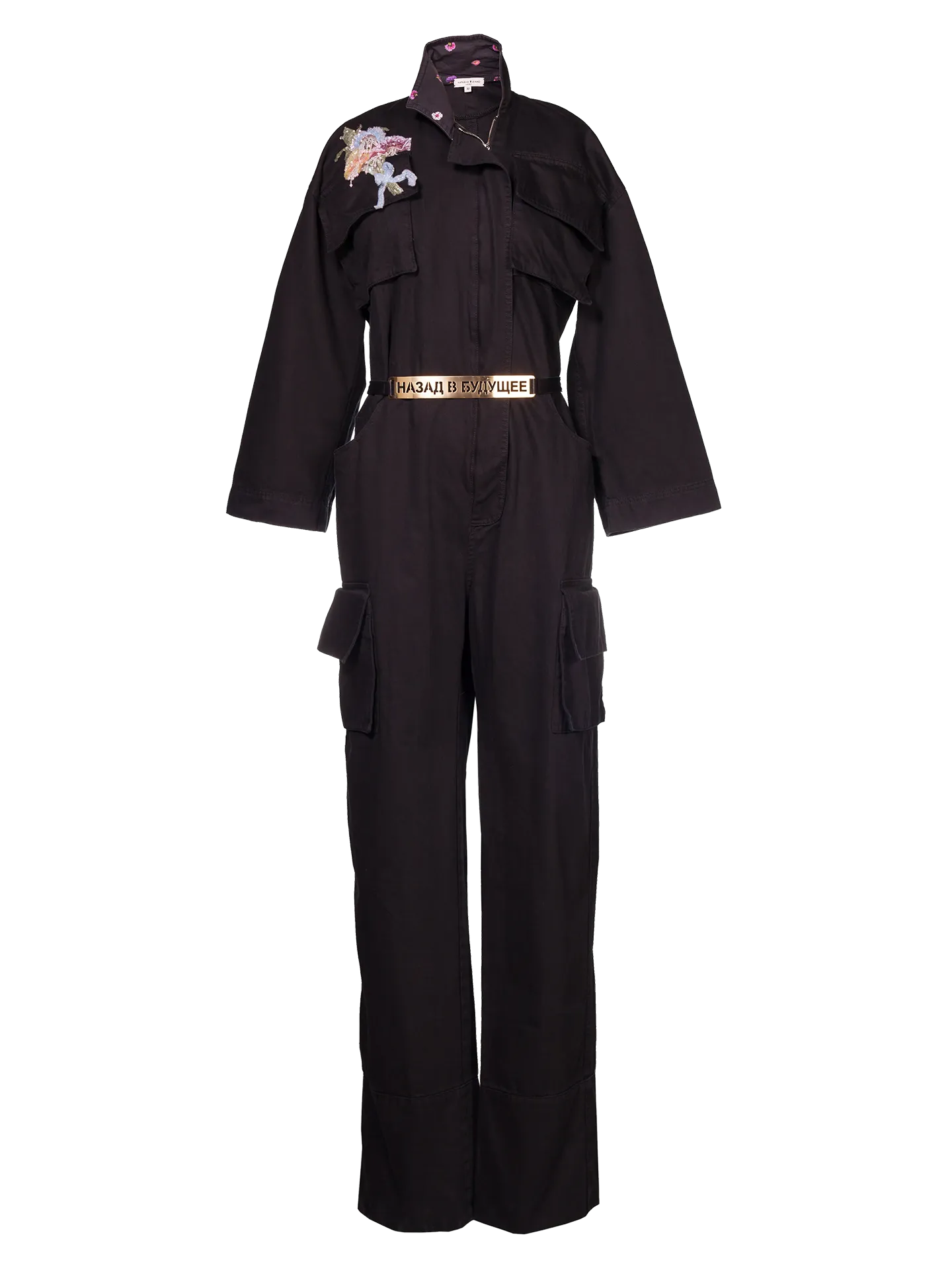 Jumpsuit With Embroidery And Belt Black