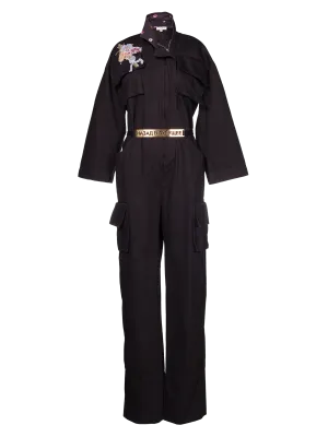 Jumpsuit With Embroidery And Belt Black