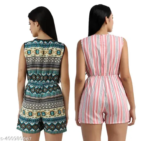 Jumpsuits for WomenWomens Printed Knee Short Length Jumpsuit Pack2