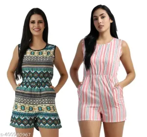 Jumpsuits for WomenWomens Printed Knee Short Length Jumpsuit Pack2