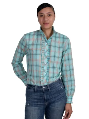 JUST COUNTRY ABBEY FRILLS FULL BUTTON PRINT WORKSHIRT - MINT GREEN PLAID