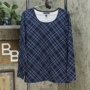 Karen Scott Women's Holly Plaid Embellished Top Intrepid Blue XXL