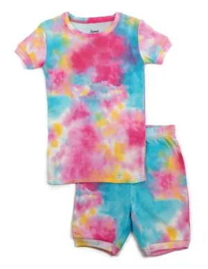 Kids Tie Dye Two Piece Shorts Cotton Pajamas   Embroidery