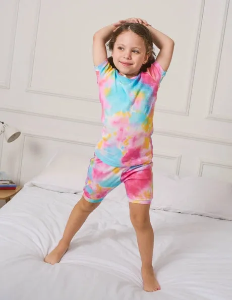 Kids Tie Dye Two Piece Shorts Cotton Pajamas   Embroidery