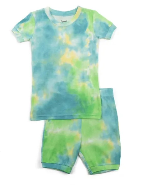 Kids Tie Dye Two Piece Shorts Cotton Pajamas   Embroidery