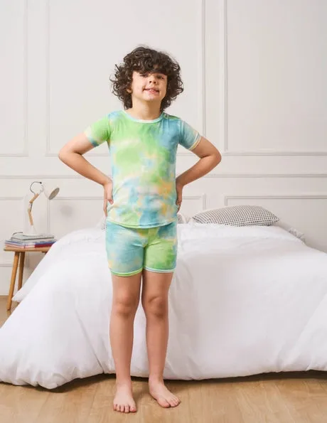 Kids Tie Dye Two Piece Shorts Cotton Pajamas   Embroidery