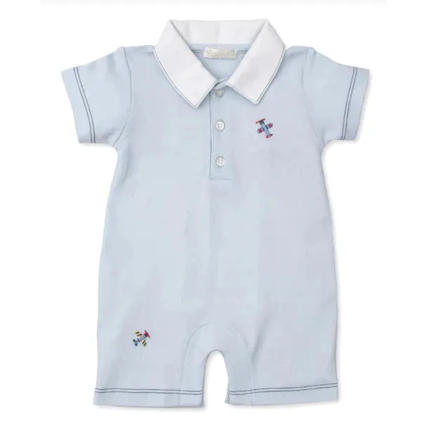 Kissy Kissy Hand-Embroidered Sky Traffic Playsuit - Light Blue