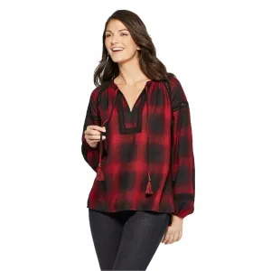Knox Rose Women's Plaid Long Sleeve Flannel Popover Shirt