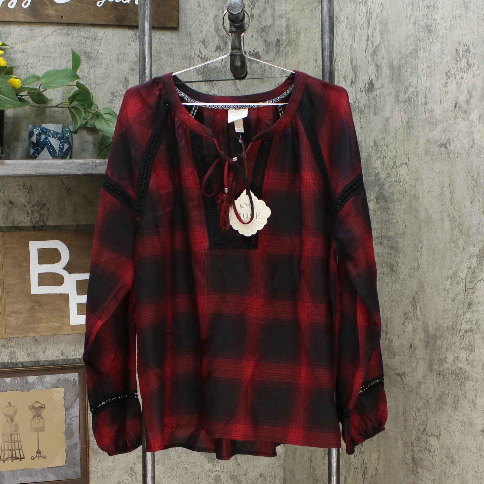 Knox Rose Women's Plaid Long Sleeve Flannel Popover Shirt