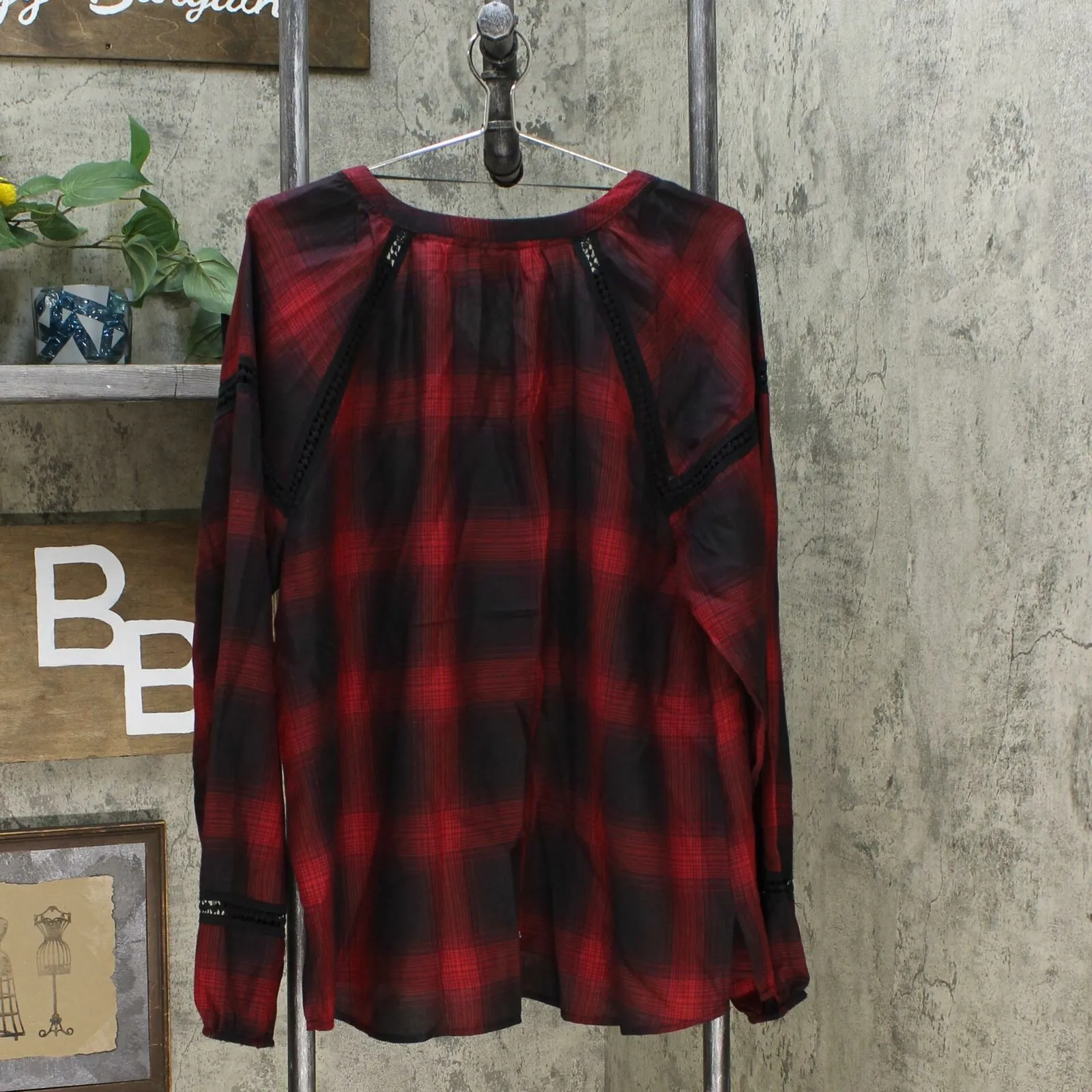 Knox Rose Women's Plaid Long Sleeve Flannel Popover Shirt