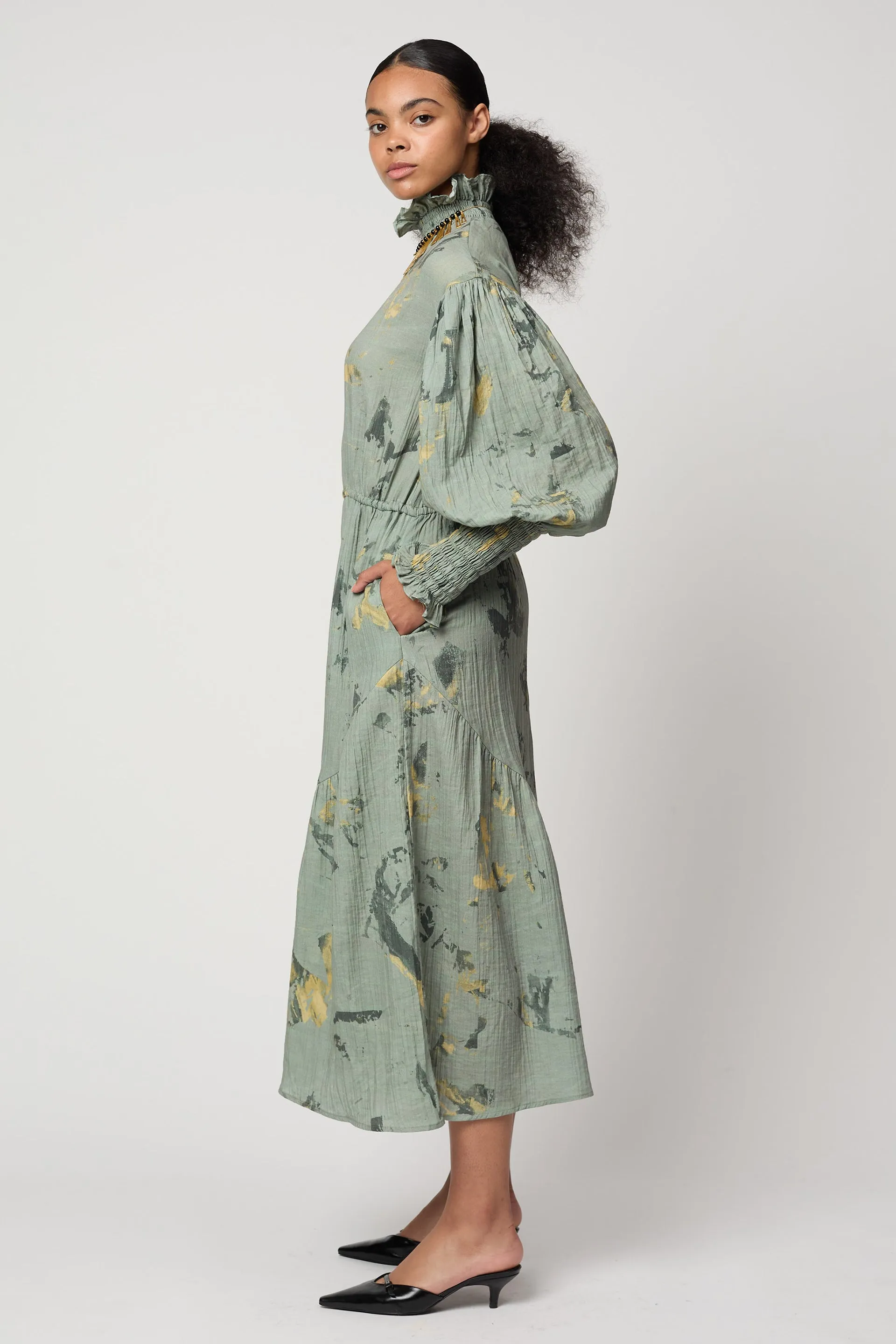 KOHAKU DRESS IN CRINKLED COTTON, MARBLE