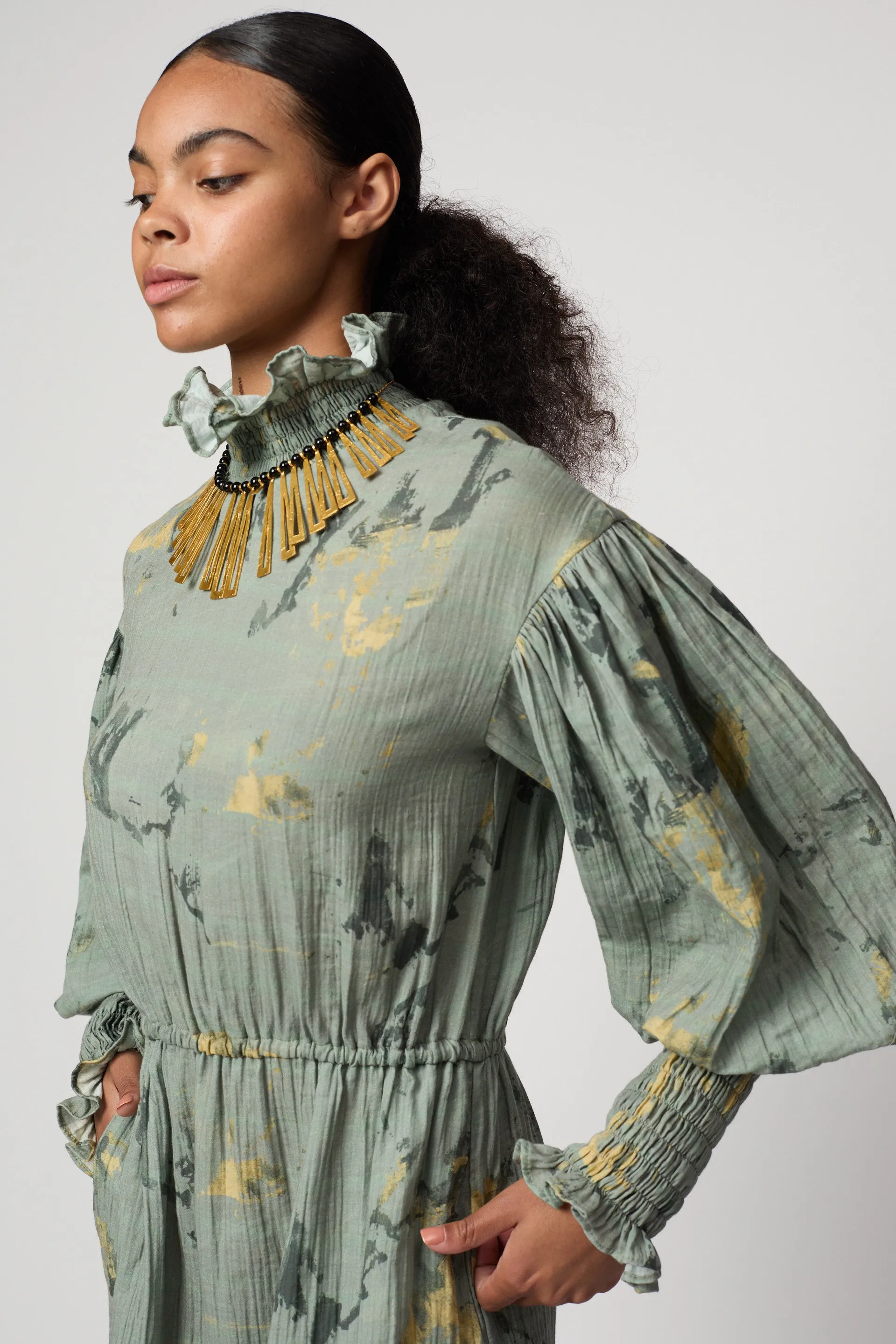 KOHAKU DRESS IN CRINKLED COTTON, MARBLE