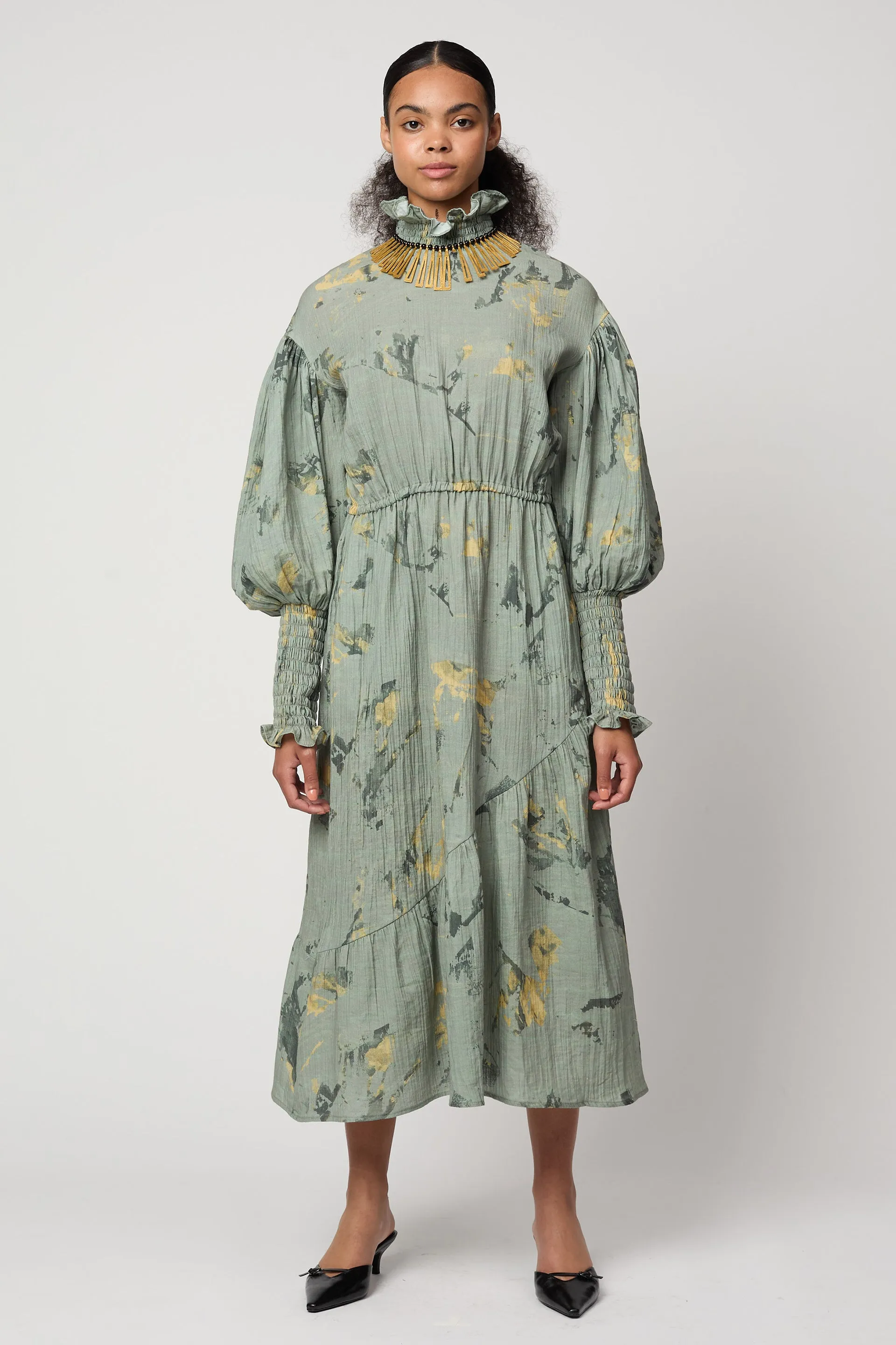 KOHAKU DRESS IN CRINKLED COTTON, MARBLE
