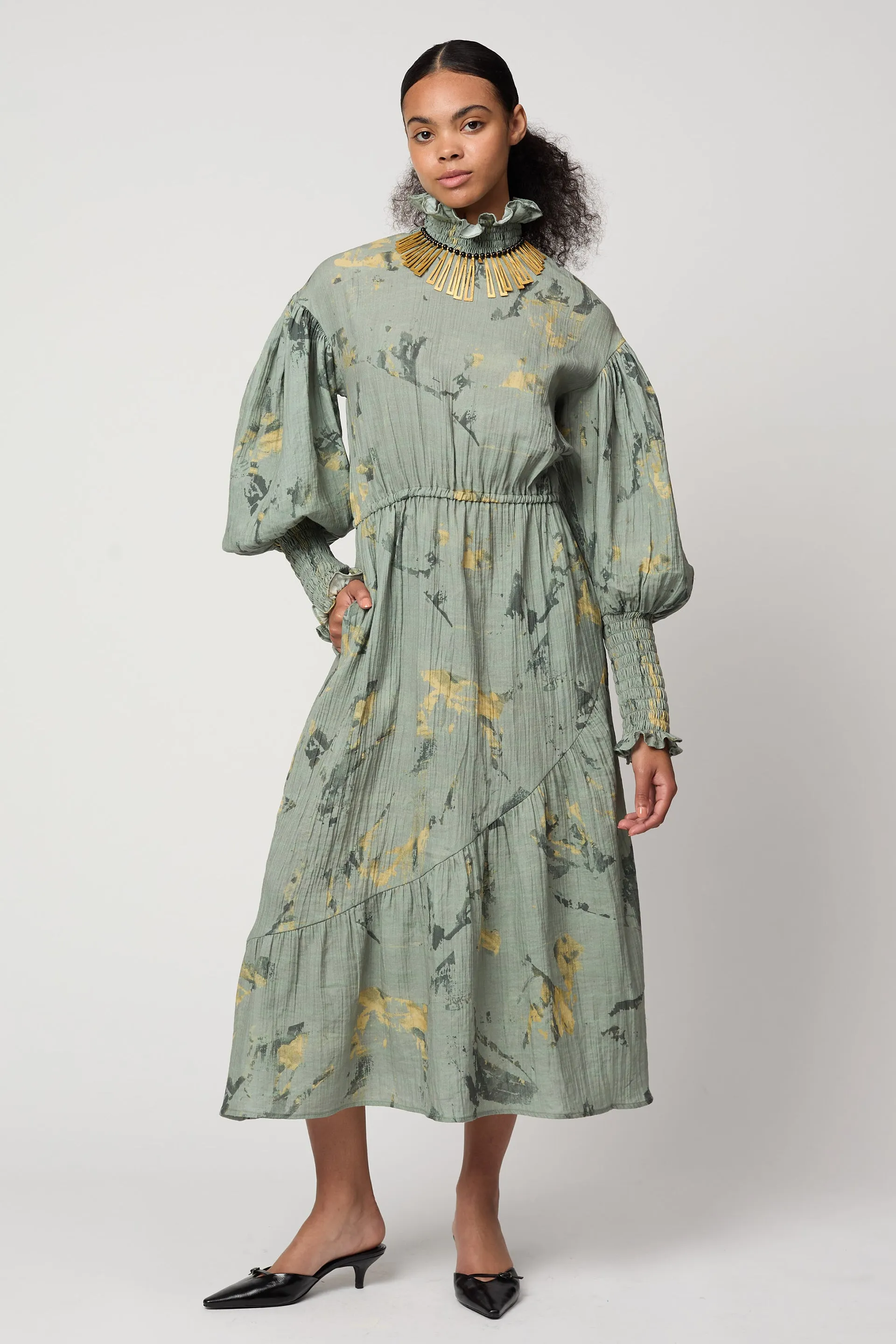 KOHAKU DRESS IN CRINKLED COTTON, MARBLE