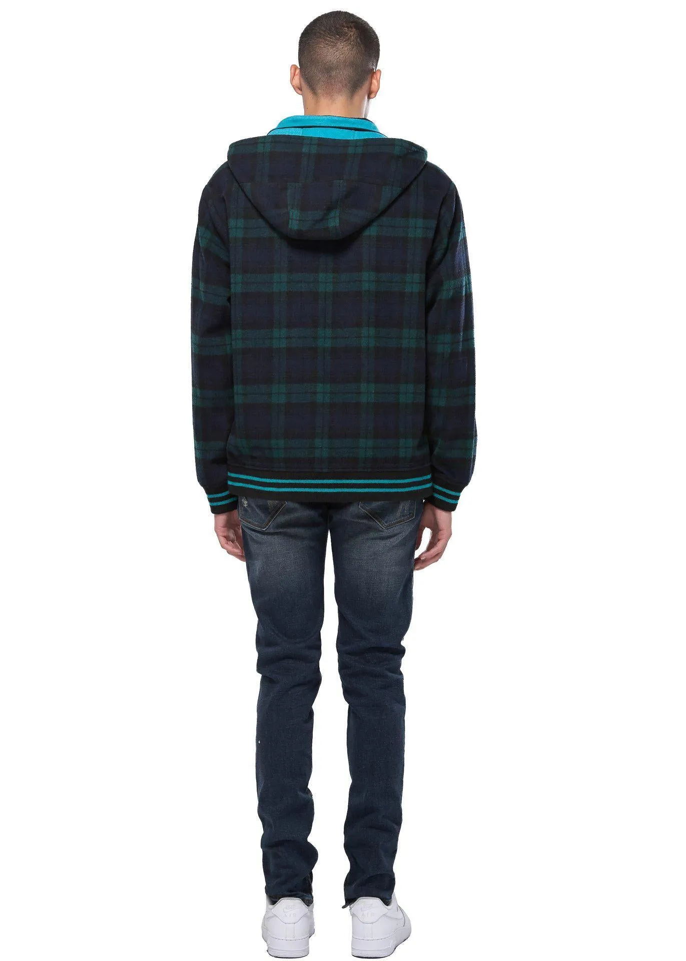 Konus Men's Wool Blend Plaid Hooded Zip Up Jacket - Green