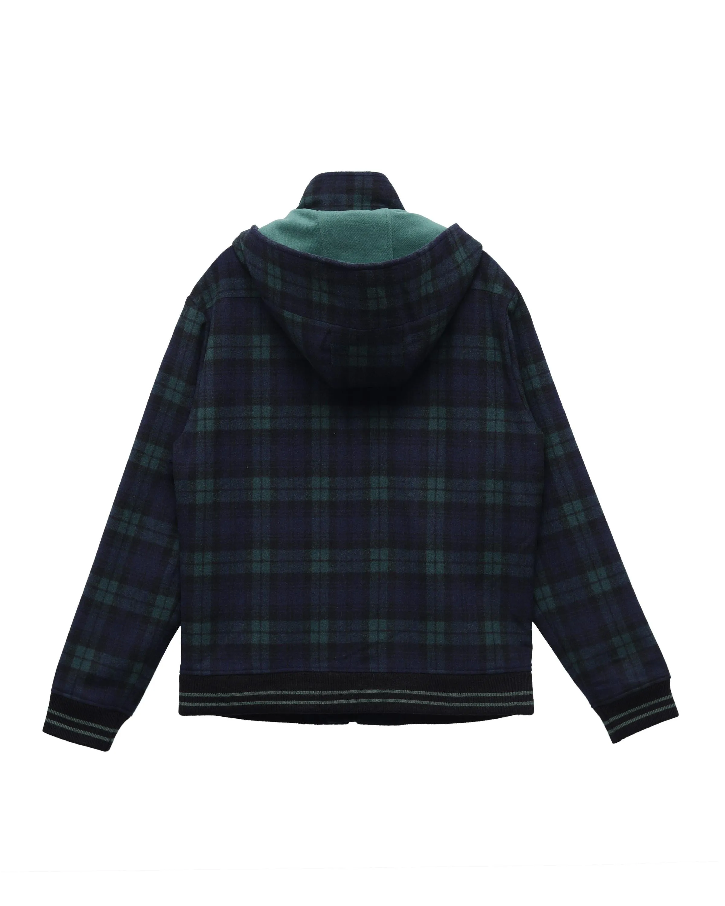 Konus Men's Wool Blend Plaid Hooded Zip Up Jacket - Green