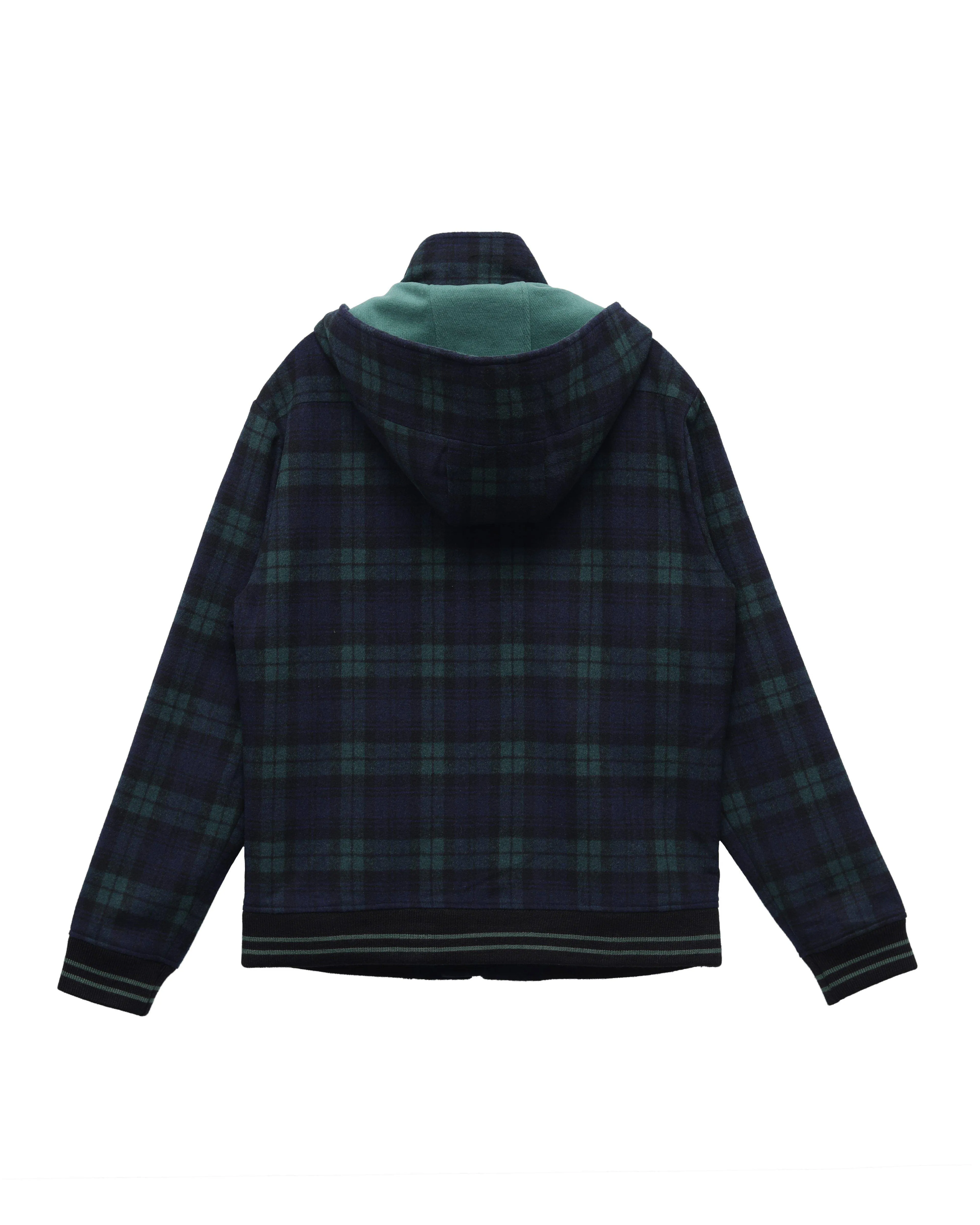 Konus Men's Wool Blend Plaid Hooded Zip Up Jacket in Green