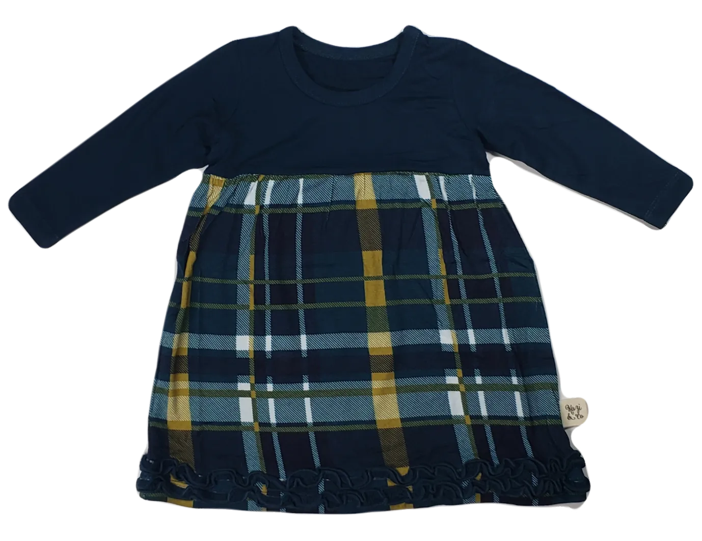 Kozi & Co Hunter & Gold Plaid Long Sleeve Dress